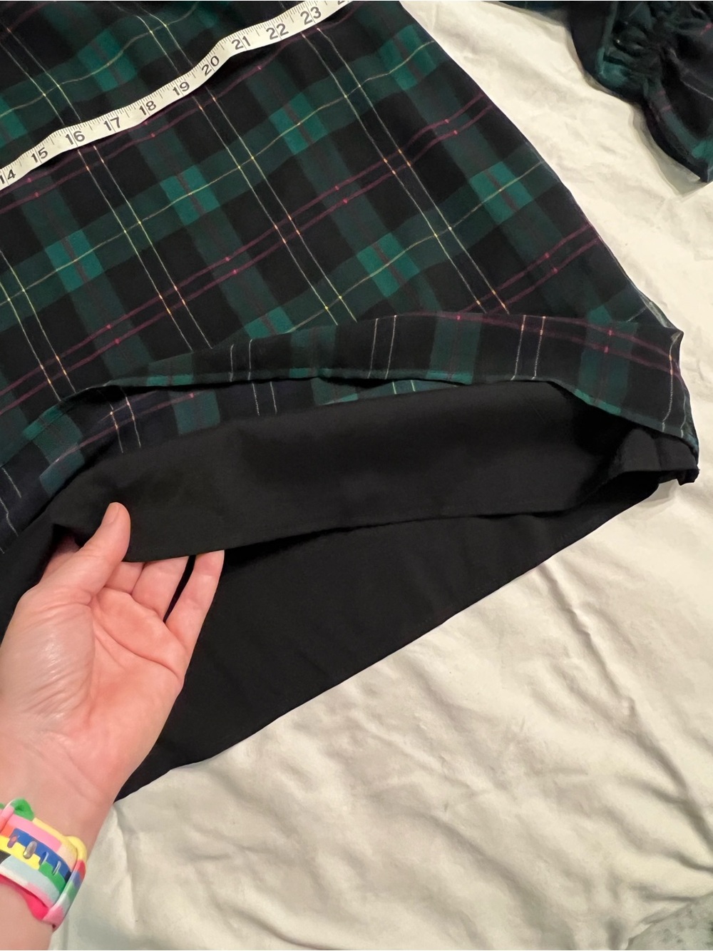 Talbots Black and Green Plaid Off-Shoulder Blouse - Picture 5 of 6